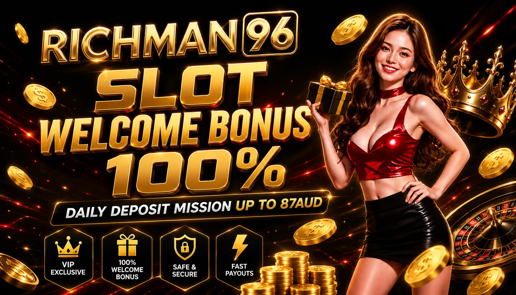 RICHMAN96 welcome slot bonus banner
